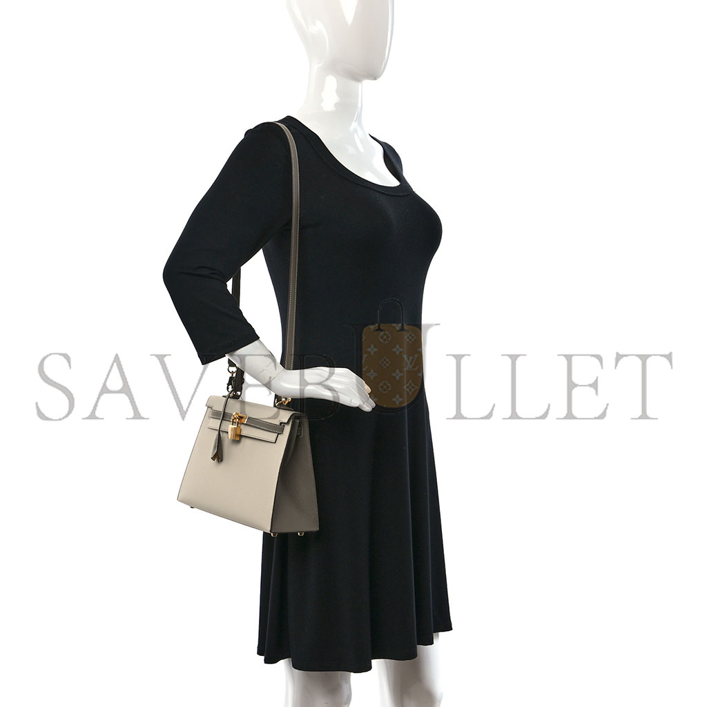 HERMÈS MASTER EPSOM KELLY 25 MILKSHAKE WHITE WITH ELEPHANT GRAY (25*17*7cm)